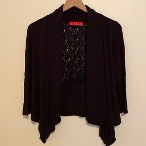 Black cardigan with lace-like detail